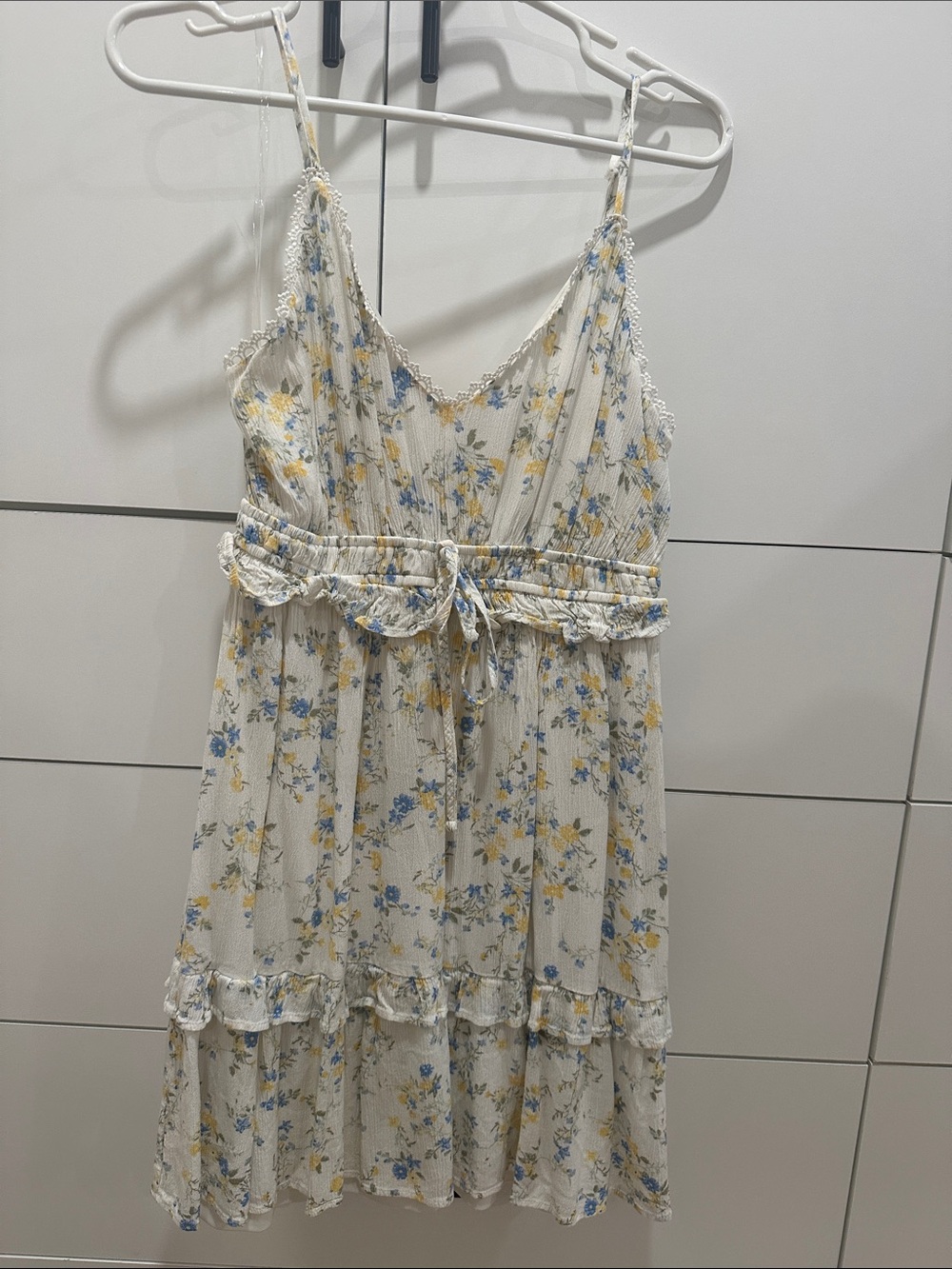 Wallflower Cream Floral Mini Dress with Blue and Yellow Flowers